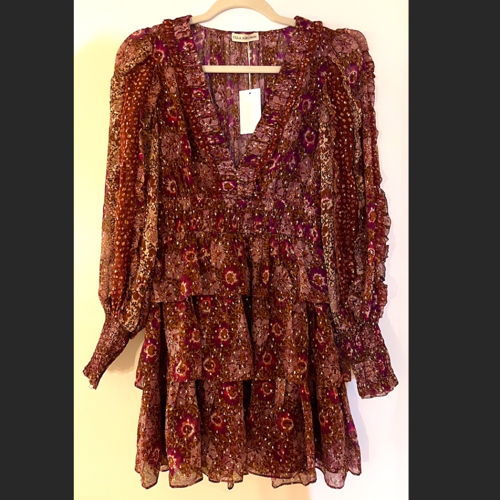 Ulla Johnson Burgundy Floral Mini Dress